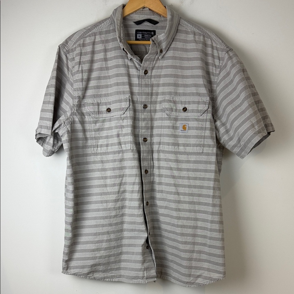 Carhartt Men's Casual Gray Striped Shirt Loose Fit Size XL